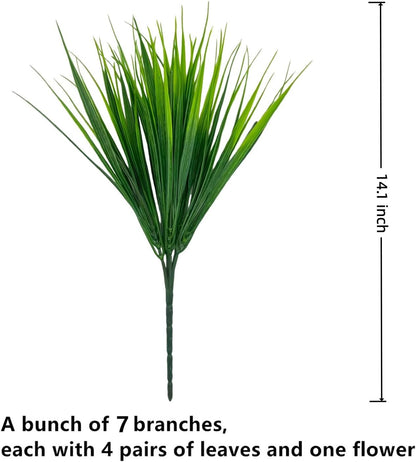 12 Bundles Artificial Grass Fake Plants，Outdoor Fake Monkey Tail Grass with Flowers for Pot UV Resistant Lavender Patio Garden Porch Home Window Hanging Planter Decor Faux Plastic Shrubs(Puper+Green)