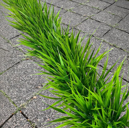 12 Bundles Artificial Grass Fake Plants，Outdoor Fake Monkey Tail Grass with Flowers for Pot UV Resistant Lavender Patio Garden Porch Home Window Hanging Planter Decor Faux Plastic Shrubs(Puper+Green)