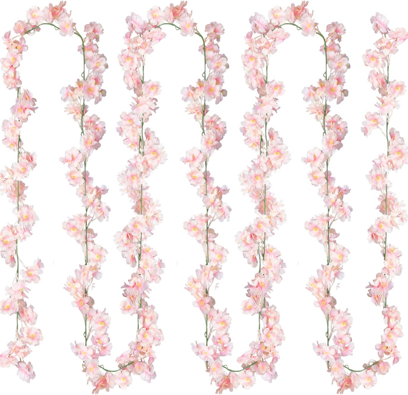 Cherry Blossom Garland Artificial Cherry Flower Vines 2 Pack Hanging Silk Flowers Garland for Home Wedding Garden Party Arch Office Decor (Pink)