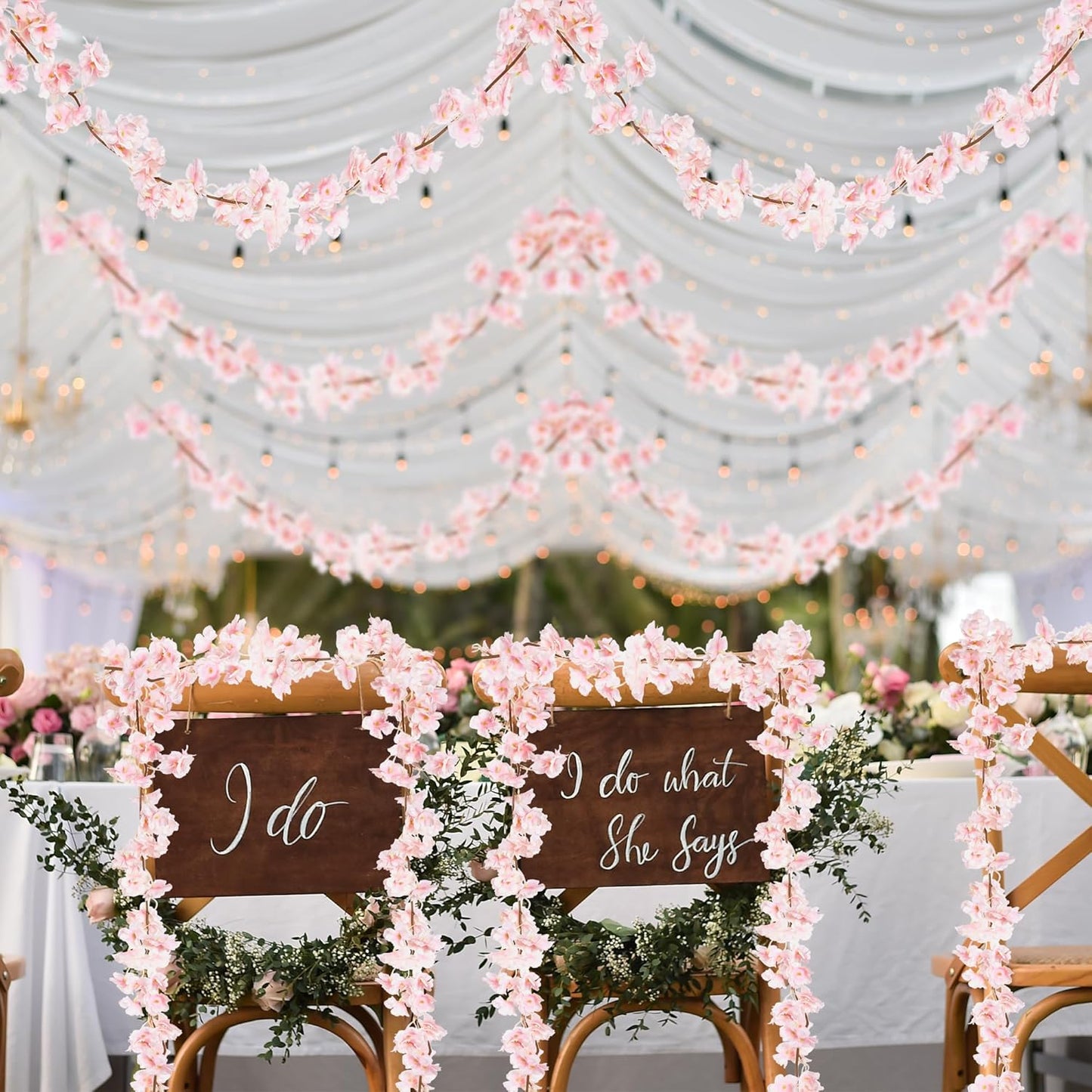 Cherry Blossom Garland Artificial Cherry Flower Vines 2 Pack Hanging Silk Flowers Garland for Home Wedding Garden Party Arch Office Decor (Pink)