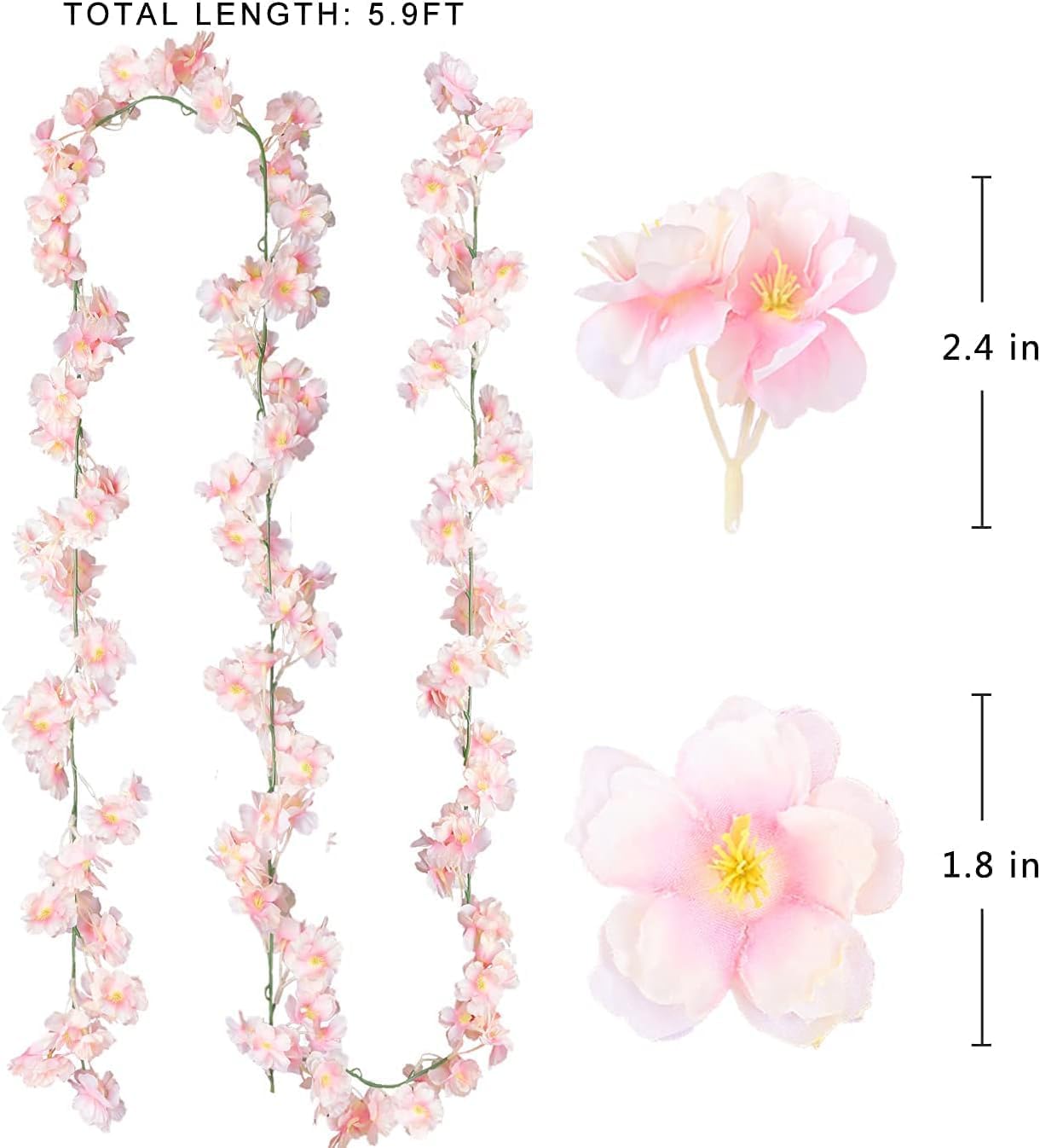 Cherry Blossom Garland Artificial Cherry Flower Vines 2 Pack Hanging Silk Flowers Garland for Home Wedding Garden Party Arch Office Decor (Pink)