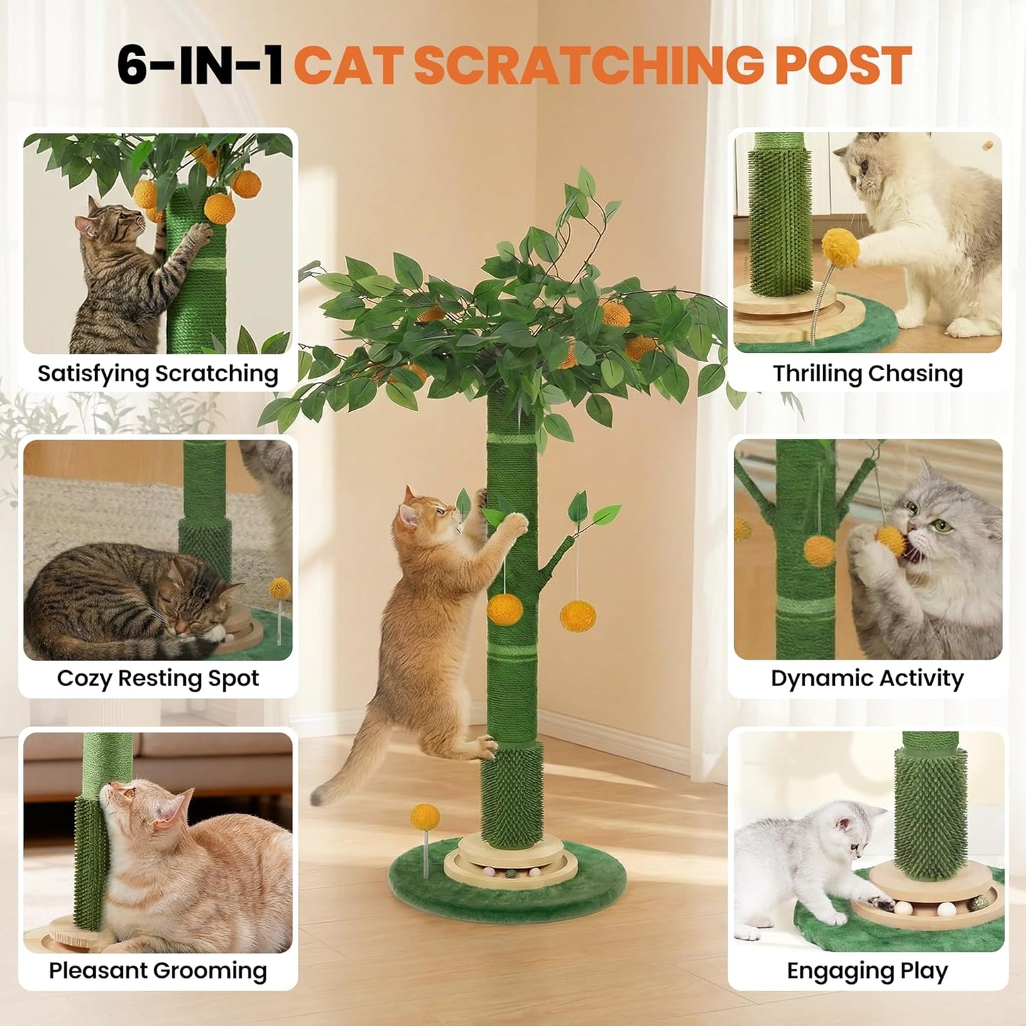46" Extra Tall Cat Scratching Post for Large Cats, Heavy Duty Vertical Scratcher with Natural Sisal Rope, Stable Climbing Pole with Hanging Ball for Full Body Stretching