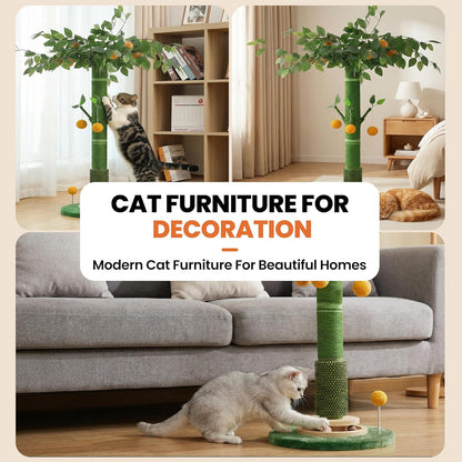 46" Extra Tall Cat Scratching Post for Large Cats, Heavy Duty Vertical Scratcher with Natural Sisal Rope, Stable Climbing Pole with Hanging Ball for Full Body Stretching