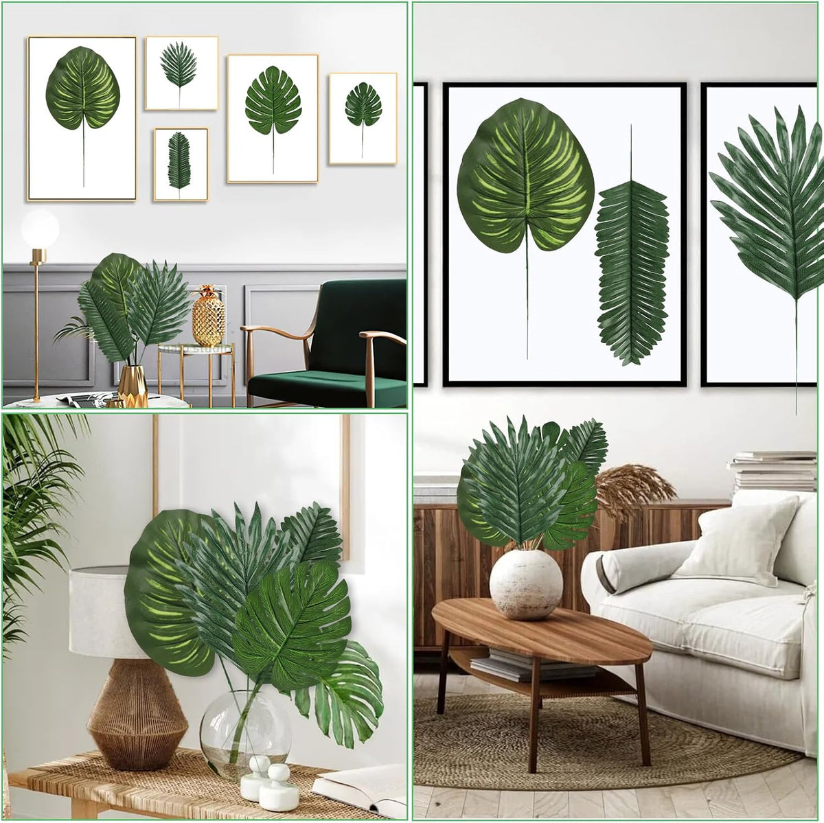 7 Kinds Artificial Tropical Leaf Jungle Leaves Plant Safari Leaves Decorations Fake Palm Leaf with Stems for Hawaiian Luau Party Table Beach Birthday Wedding Theme Party Decorations