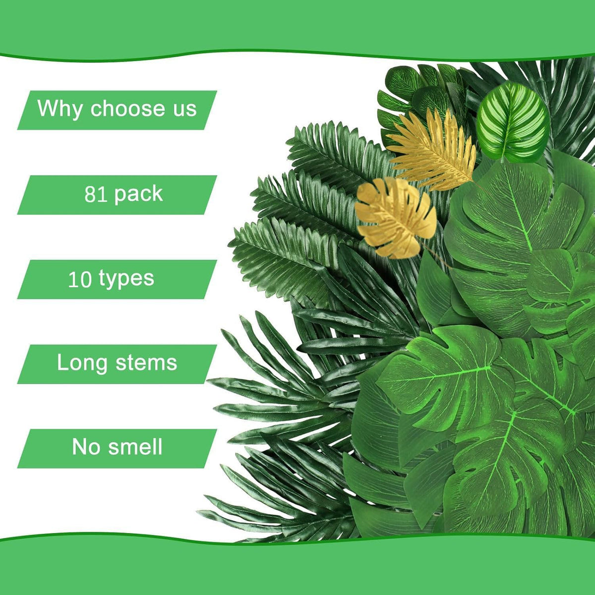 7 Kinds Artificial Tropical Leaf Jungle Leaves Plant Safari Leaves Decorations Fake Palm Leaf with Stems for Hawaiian Luau Party Table Beach Birthday Wedding Theme Party Decorations