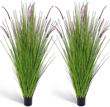 Thiccywoov 2 Pack Artificial Grass Plants, 5ft Tall Fake Lavender Plants Grass Indoor Outdoor in Pot, UV Resistant Fake Tall Greenery Lavender for Front Porch, Patio, Balcony Home House Decor