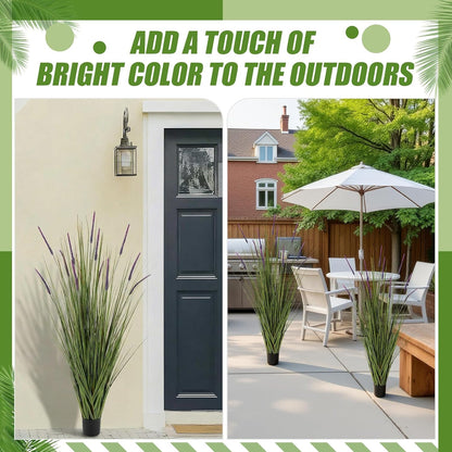 Thiccywoov 2 Pack Artificial Grass Plants, 5ft Tall Fake Lavender Plants Grass Indoor Outdoor in Pot, UV Resistant Fake Tall Greenery Lavender for Front Porch, Patio, Balcony Home House Decor