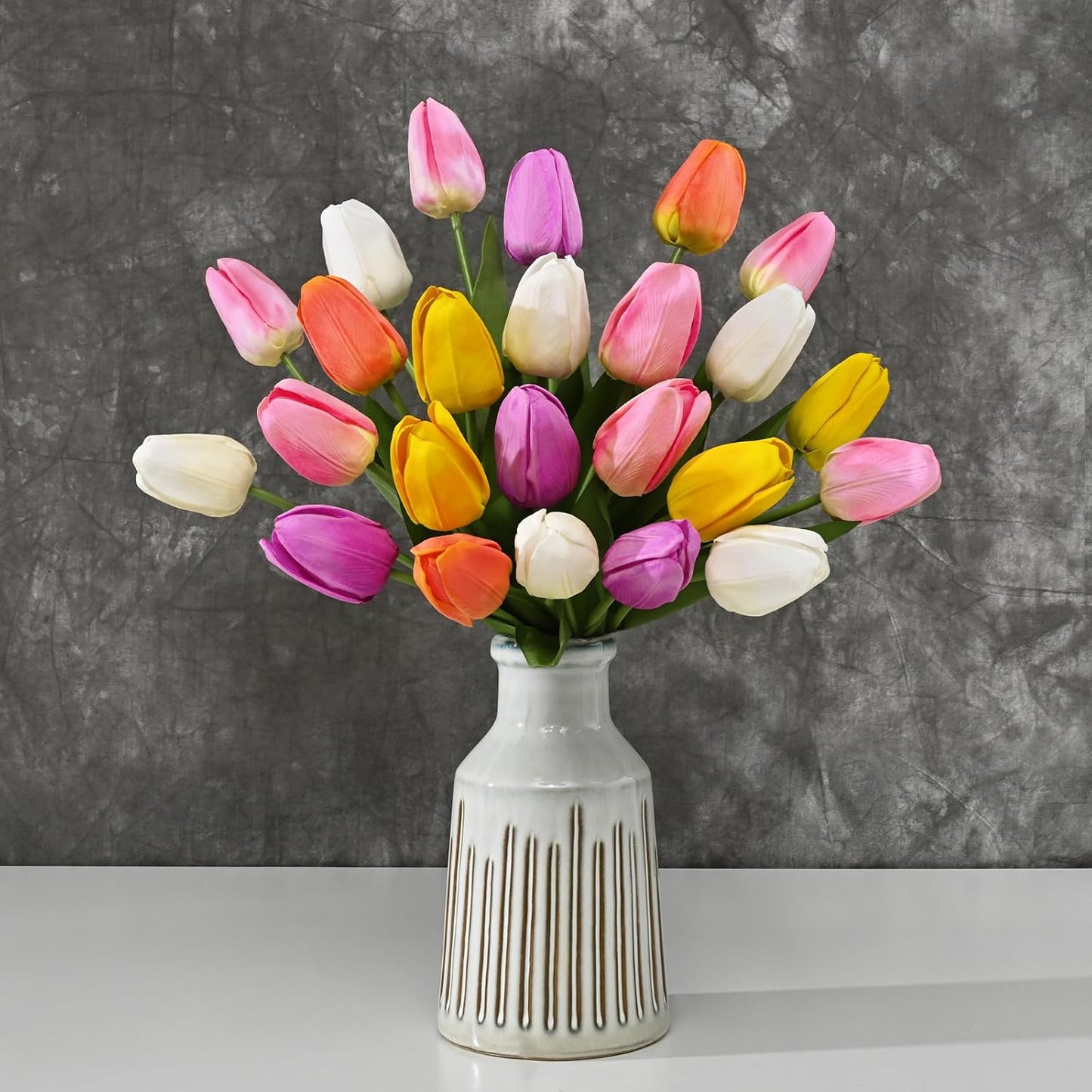 12-Pack White Tulips Artificial Flowers, Real Touch Latex Faux Tulips with Large Full Buds, Lifelike Vibrant Fake Tulips Bouquet for Spring Wedding Home Décor, Table & Party Centerpiece