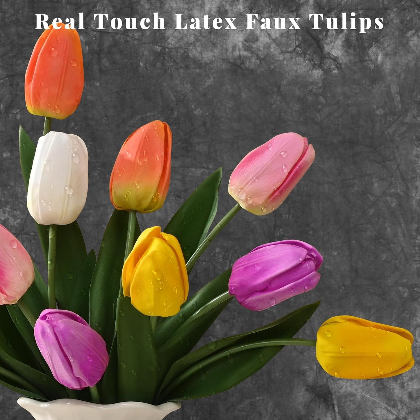 12-Pack White Tulips Artificial Flowers, Real Touch Latex Faux Tulips with Large Full Buds, Lifelike Vibrant Fake Tulips Bouquet for Spring Wedding Home Décor, Table & Party Centerpiece