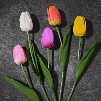 12-Pack White Tulips Artificial Flowers, Real Touch Latex Faux Tulips with Large Full Buds, Lifelike Vibrant Fake Tulips Bouquet for Spring Wedding Home Décor, Table & Party Centerpiece