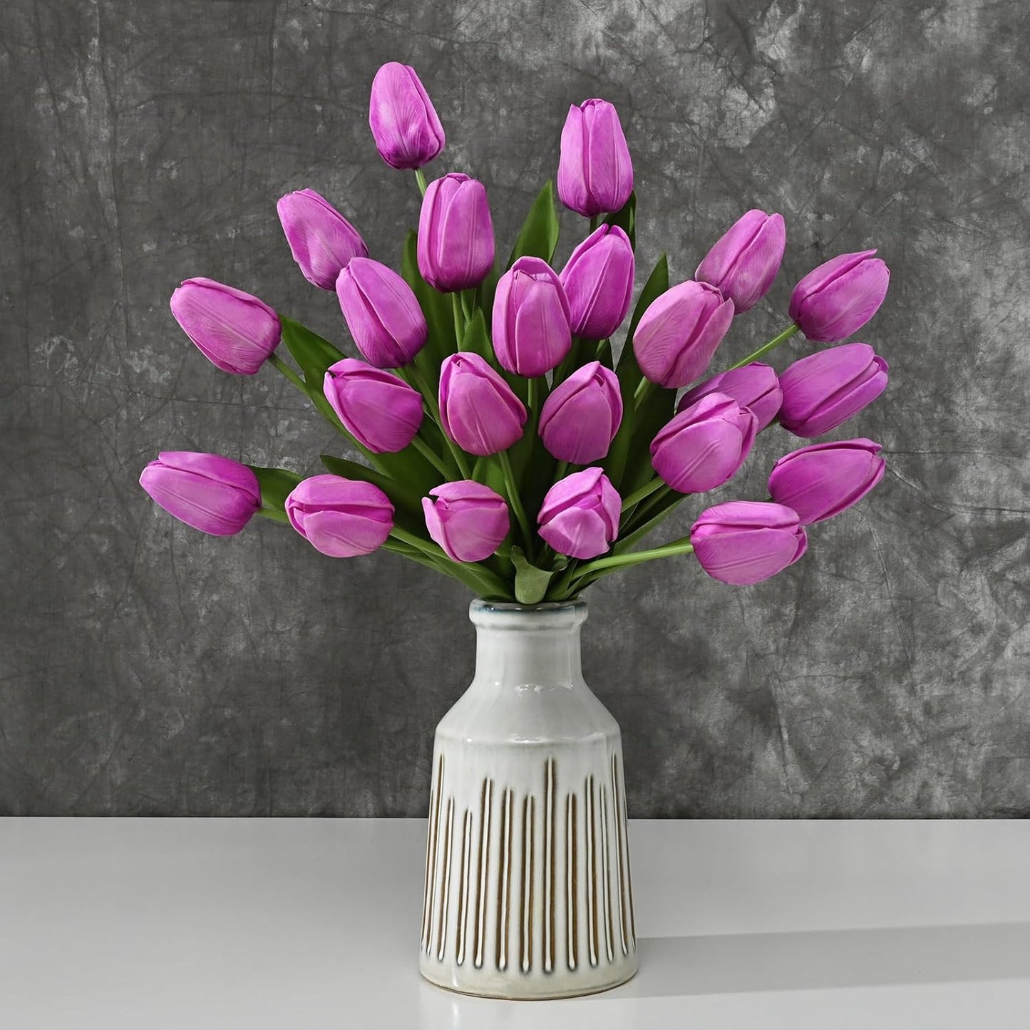 12-Pack White Tulips Artificial Flowers, Real Touch Latex Faux Tulips with Large Full Buds, Lifelike Vibrant Fake Tulips Bouquet for Spring Wedding Home Décor, Table & Party Centerpiece