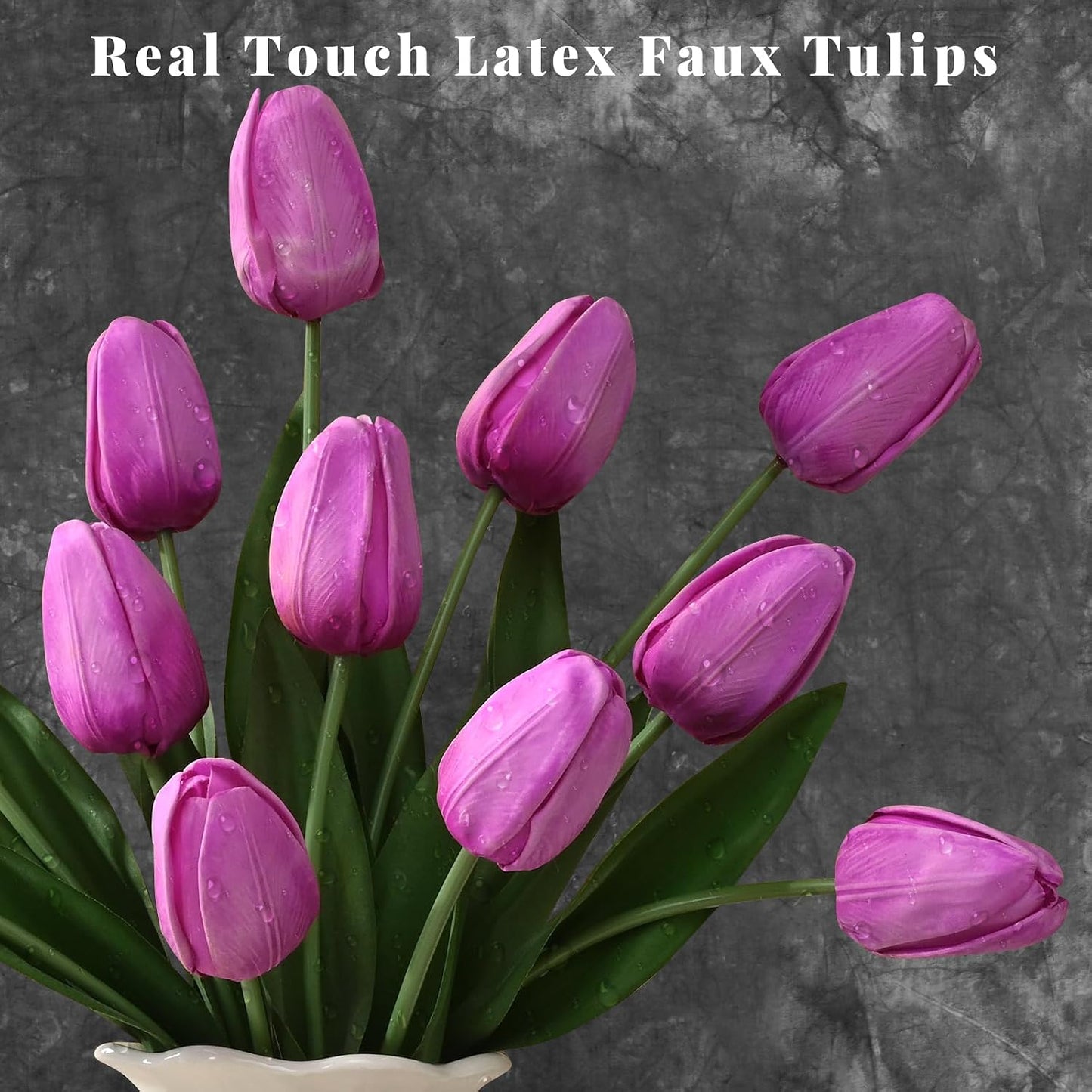12-Pack White Tulips Artificial Flowers, Real Touch Latex Faux Tulips with Large Full Buds, Lifelike Vibrant Fake Tulips Bouquet for Spring Wedding Home Décor, Table & Party Centerpiece