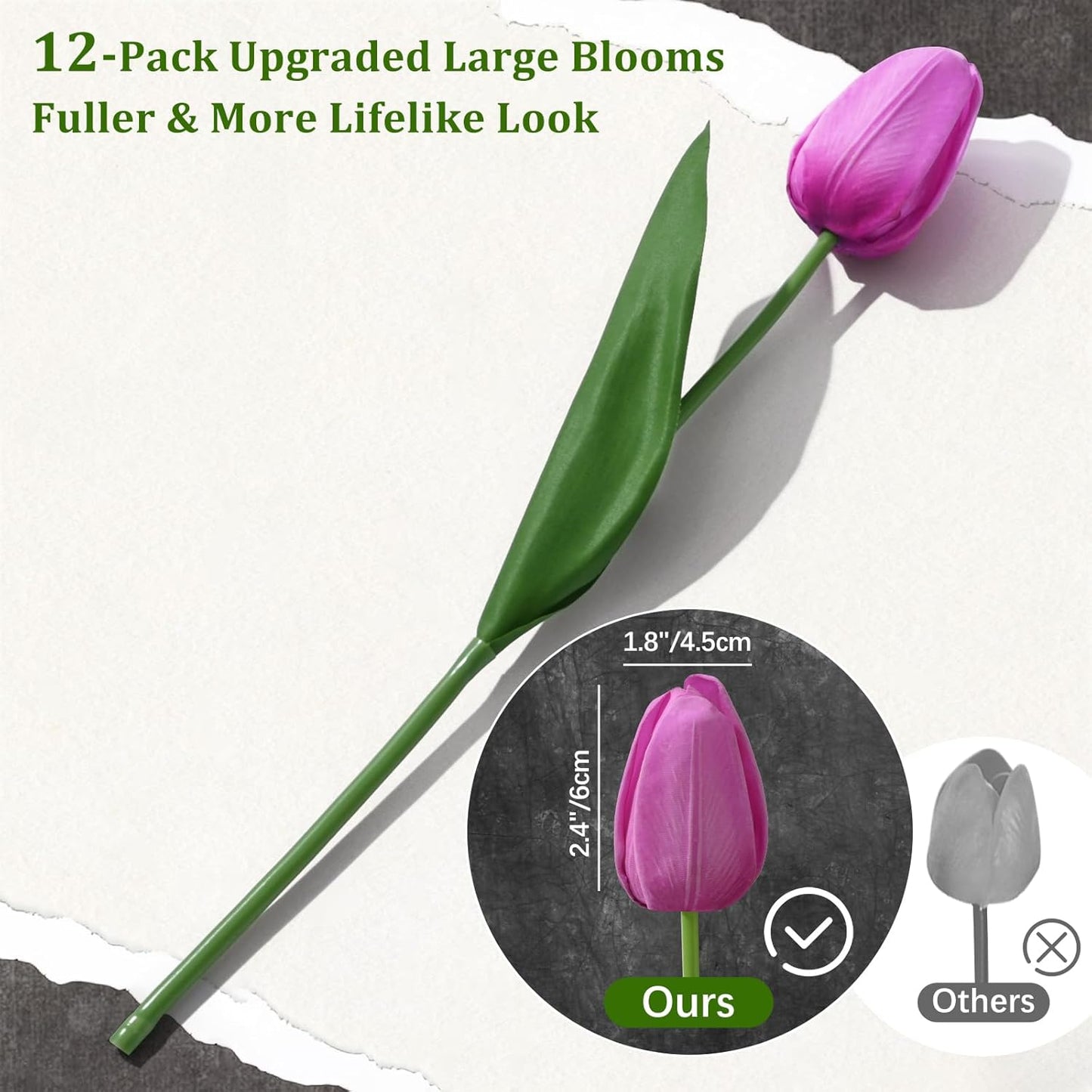 12-Pack White Tulips Artificial Flowers, Real Touch Latex Faux Tulips with Large Full Buds, Lifelike Vibrant Fake Tulips Bouquet for Spring Wedding Home Décor, Table & Party Centerpiece