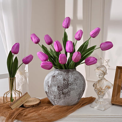 12-Pack White Tulips Artificial Flowers, Real Touch Latex Faux Tulips with Large Full Buds, Lifelike Vibrant Fake Tulips Bouquet for Spring Wedding Home Décor, Table & Party Centerpiece