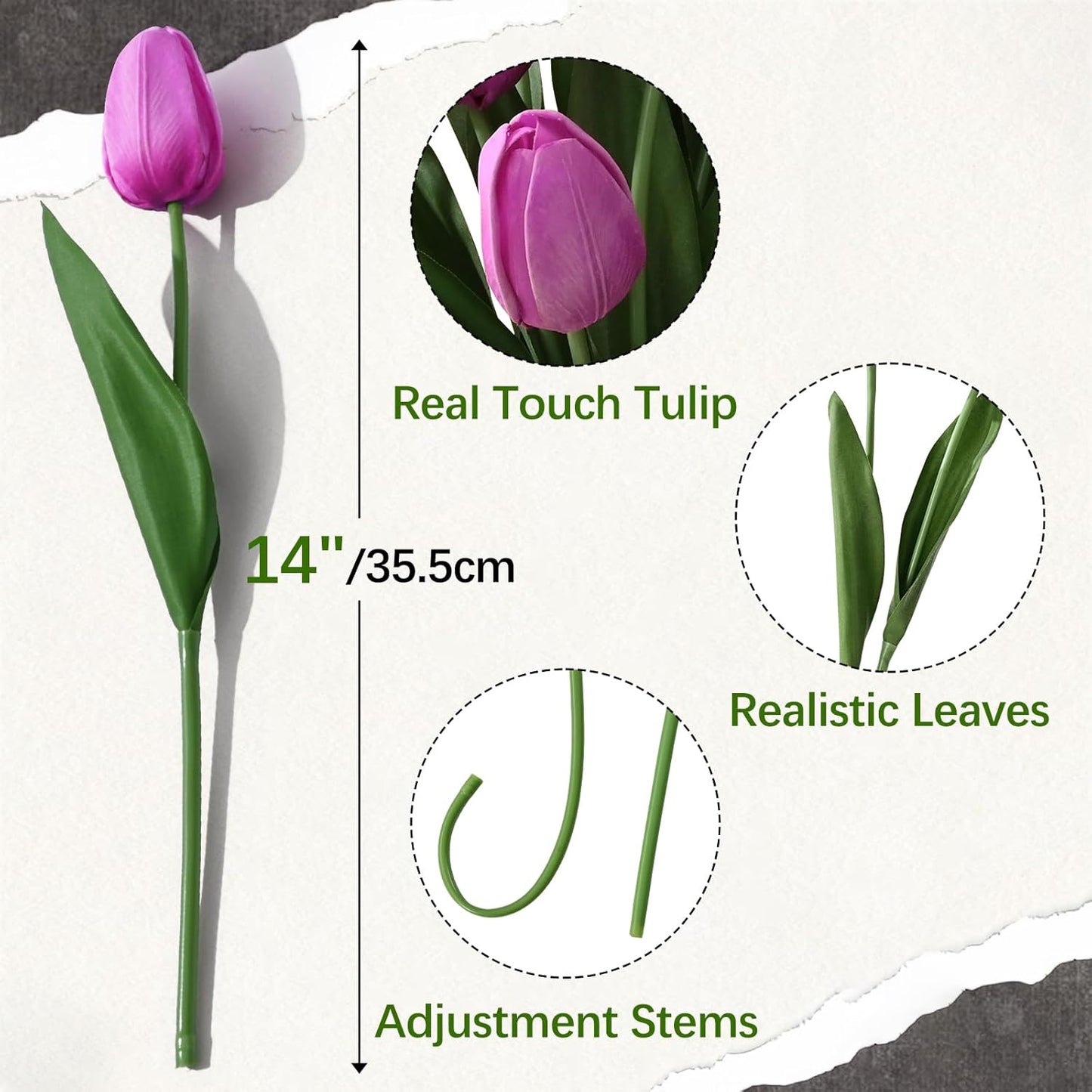 12-Pack White Tulips Artificial Flowers, Real Touch Latex Faux Tulips with Large Full Buds, Lifelike Vibrant Fake Tulips Bouquet for Spring Wedding Home Décor, Table & Party Centerpiece