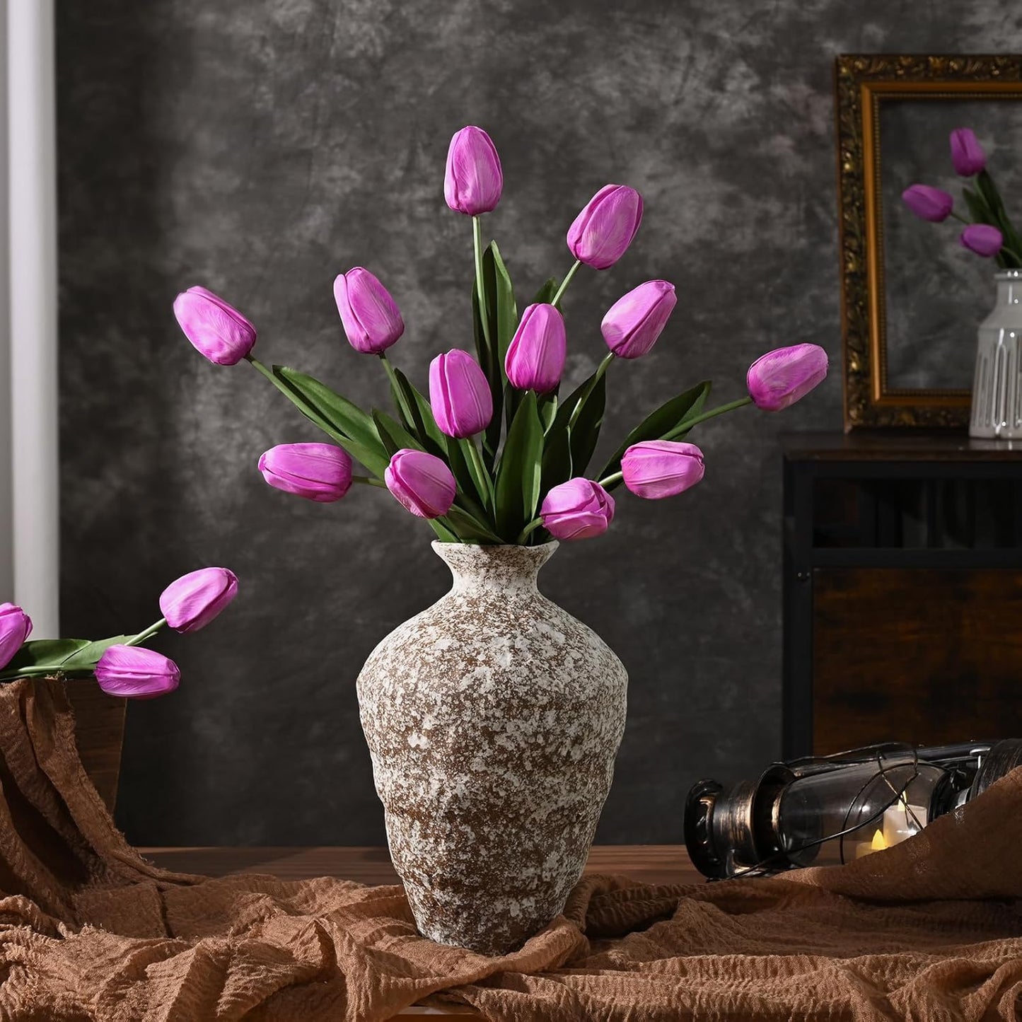 12-Pack White Tulips Artificial Flowers, Real Touch Latex Faux Tulips with Large Full Buds, Lifelike Vibrant Fake Tulips Bouquet for Spring Wedding Home Décor, Table & Party Centerpiece