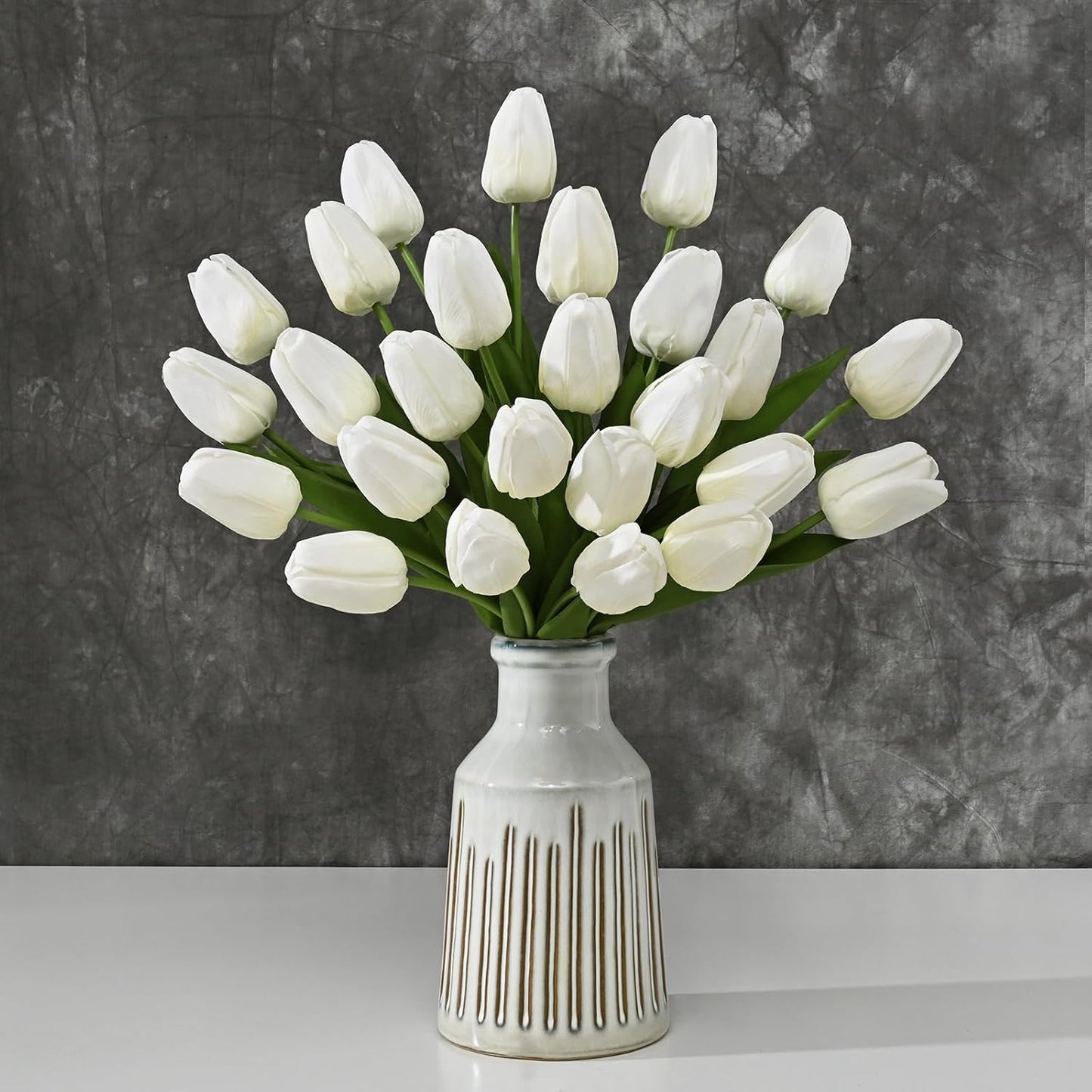12-Pack White Tulips Artificial Flowers, Real Touch Latex Faux Tulips with Large Full Buds, Lifelike Vibrant Fake Tulips Bouquet for Spring Wedding Home Décor, Table & Party Centerpiece