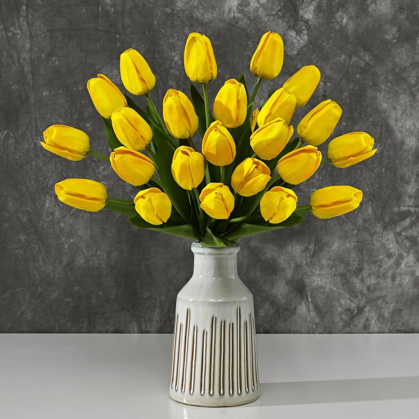 12-Pack White Tulips Artificial Flowers, Real Touch Latex Faux Tulips with Large Full Buds, Lifelike Vibrant Fake Tulips Bouquet for Spring Wedding Home Décor, Table & Party Centerpiece
