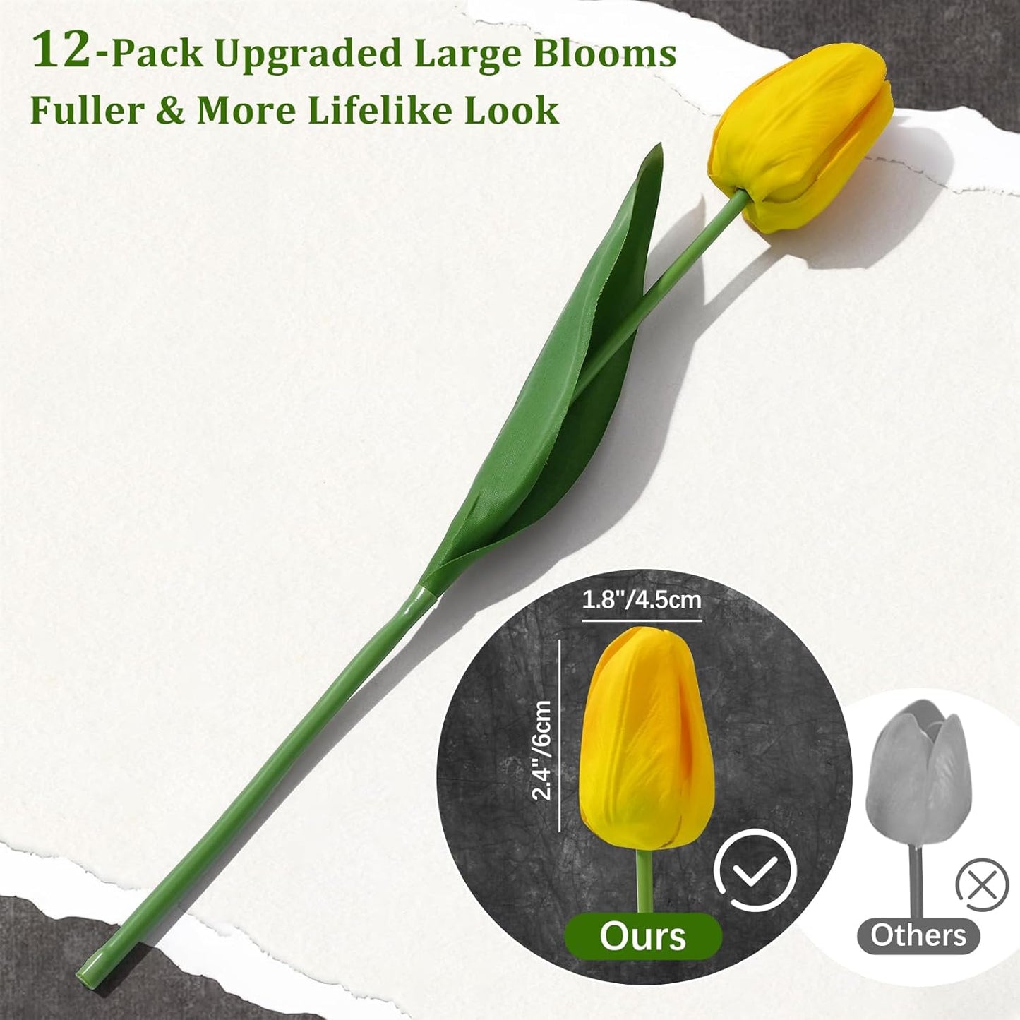12-Pack White Tulips Artificial Flowers, Real Touch Latex Faux Tulips with Large Full Buds, Lifelike Vibrant Fake Tulips Bouquet for Spring Wedding Home Décor, Table & Party Centerpiece
