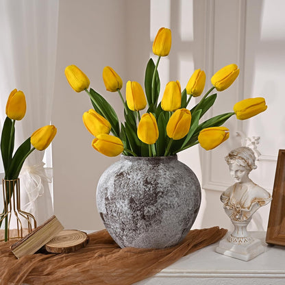 12-Pack White Tulips Artificial Flowers, Real Touch Latex Faux Tulips with Large Full Buds, Lifelike Vibrant Fake Tulips Bouquet for Spring Wedding Home Décor, Table & Party Centerpiece