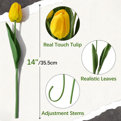 12-Pack White Tulips Artificial Flowers, Real Touch Latex Faux Tulips with Large Full Buds, Lifelike Vibrant Fake Tulips Bouquet for Spring Wedding Home Décor, Table & Party Centerpiece