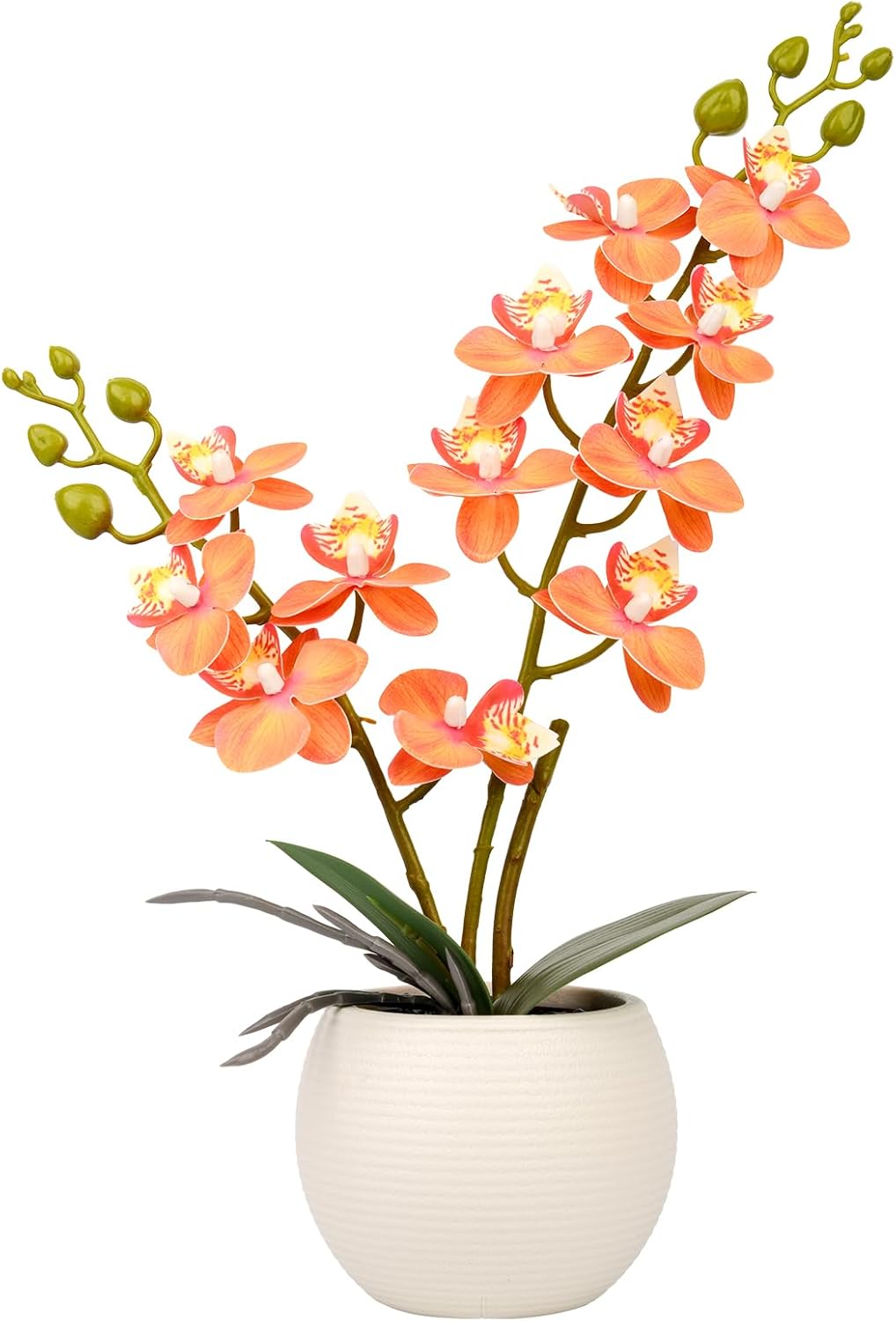 Purple Orchid Artificial Flowers 2 Stems in Grey Pot, Potted Faux Orchid Flower for Home Bathroom Table Living Room Office Kitchen Decor