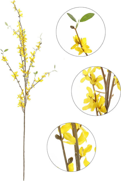 6Pcs Artificial Forsythia Flowers, 39in Faux Forsythia Branches Silk Yellow Flower Stems, Fake Orchids Bouquets for Floral Arrangement Wedding Home Office Decoration