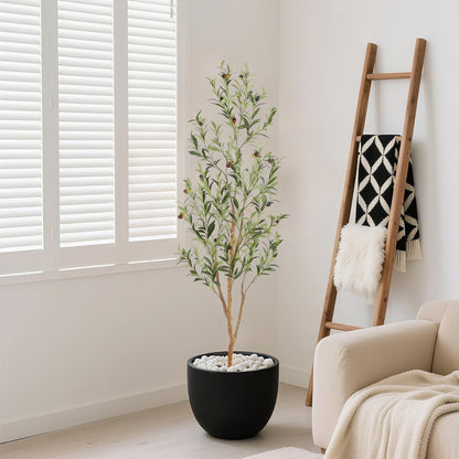 Faux Olive Tree 6ft，Olive Trees Artificial Indoor with Natural Wood Trunk and Realistic Leaves and Fruits. 6 Feet(72in) Fake Olive Tree for Home House Office Décor.