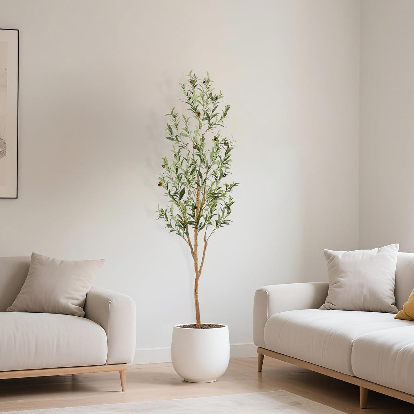 Faux Olive Tree 6ft，Olive Trees Artificial Indoor with Natural Wood Trunk and Realistic Leaves and Fruits. 6 Feet(72in) Fake Olive Tree for Home House Office Décor.