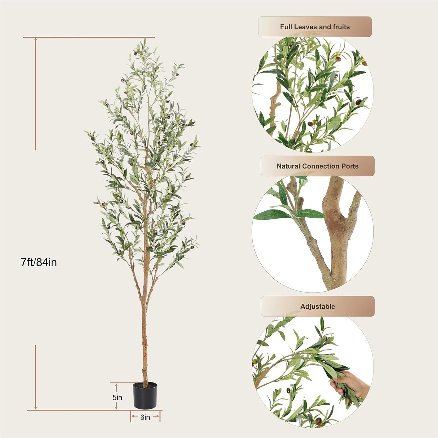 Faux Olive Tree 6ft，Olive Trees Artificial Indoor with Natural Wood Trunk and Realistic Leaves and Fruits. 6 Feet(72in) Fake Olive Tree for Home House Office Décor.