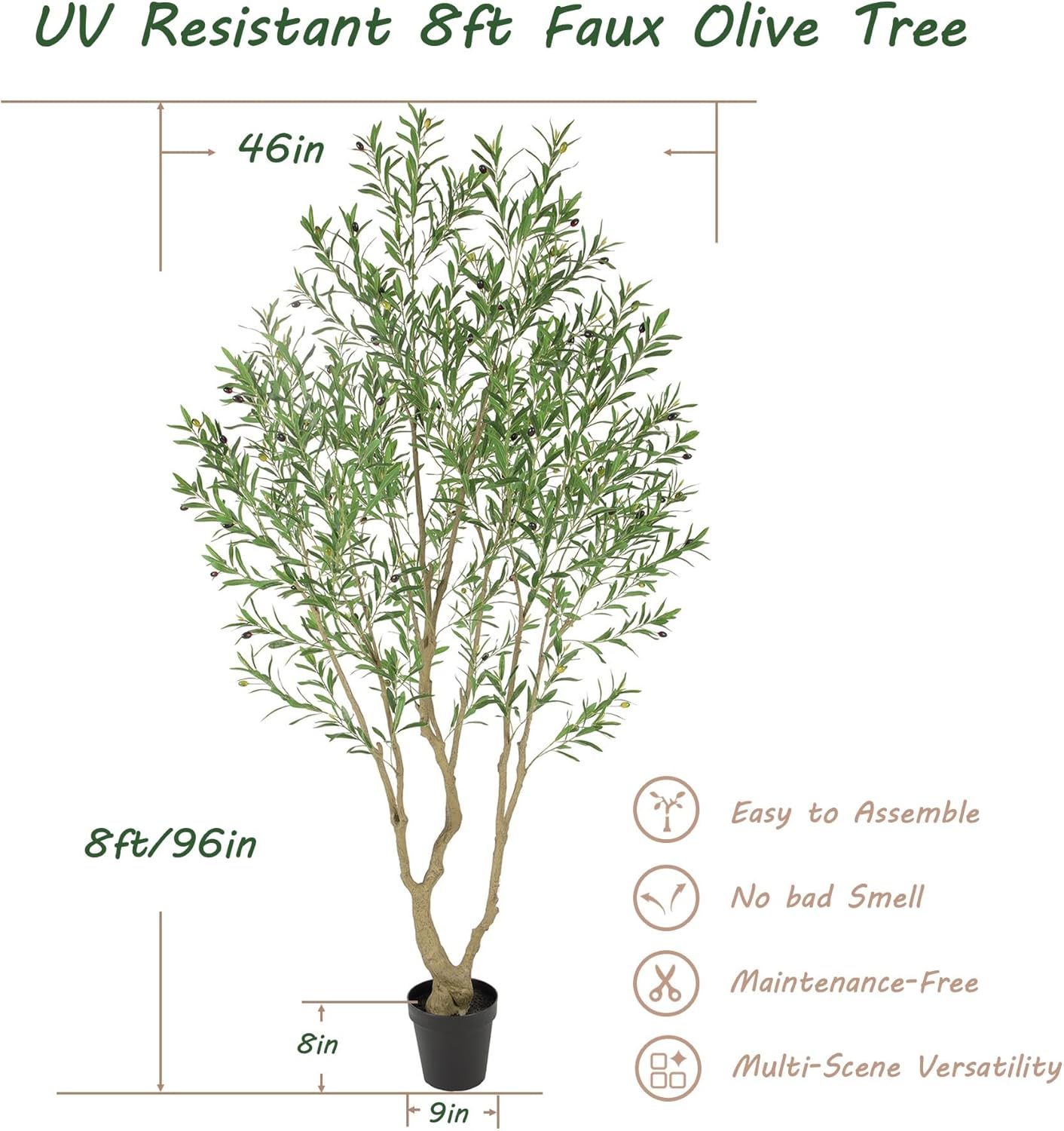Faux Olive Tree 6ft，Olive Trees Artificial Indoor with Natural Wood Trunk and Realistic Leaves and Fruits. 6 Feet(72in) Fake Olive Tree for Home House Office Décor.