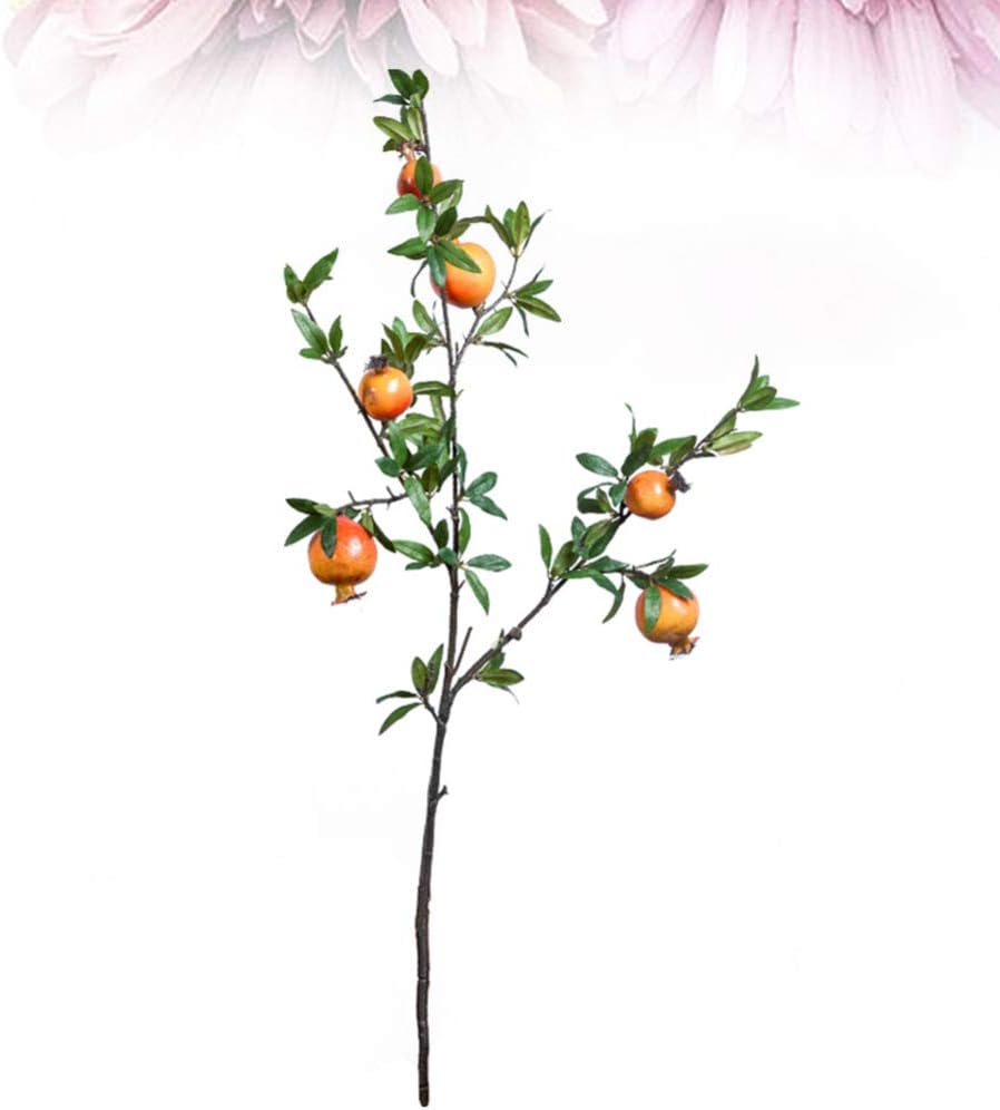 Artificial Pomegranate Tree Lifelike Pomegranate Branches Holly Berries Stems Picks for Home Dorm Office Decor (Orange)