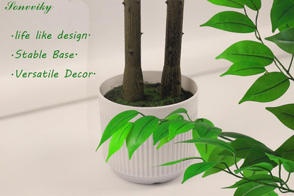 Artificial Ficus Tree 6ft, Fake Trees for Home Office Decor, Artificial Trees with Realistic Silk Leaves & Resin Trunk, Indoor Potted Tall Plants for Living Room, Hotel, Lobby, No Maintenance Needed