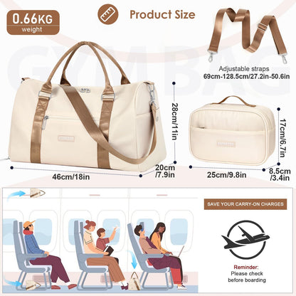 Womens Gym Tote Duffle Bag with Wet Pocket & Shoe Compartment, Sports Duffel Overnight Weekender Hospital Workout Carry on Bag for Girls, Ideal for Travel, Swimming, Dance, Ballet Beige