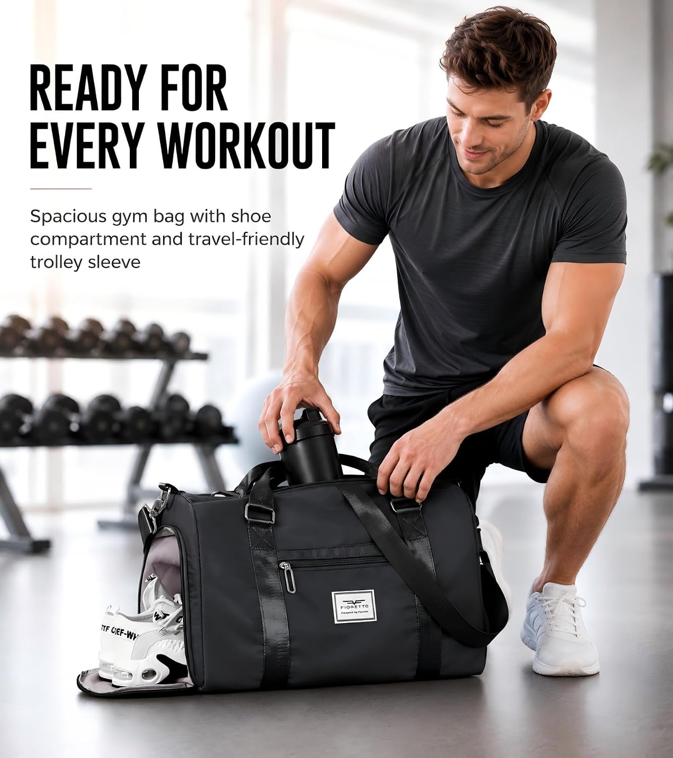 Womens Gym Tote Duffle Bag with Wet Pocket & Shoe Compartment, Sports Duffel Overnight Weekender Hospital Workout Carry on Bag for Girls, Ideal for Travel, Swimming, Dance, Ballet Beige