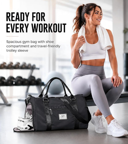 Womens Gym Tote Duffle Bag with Wet Pocket & Shoe Compartment, Sports Duffel Overnight Weekender Hospital Workout Carry on Bag for Girls, Ideal for Travel, Swimming, Dance, Ballet Beige