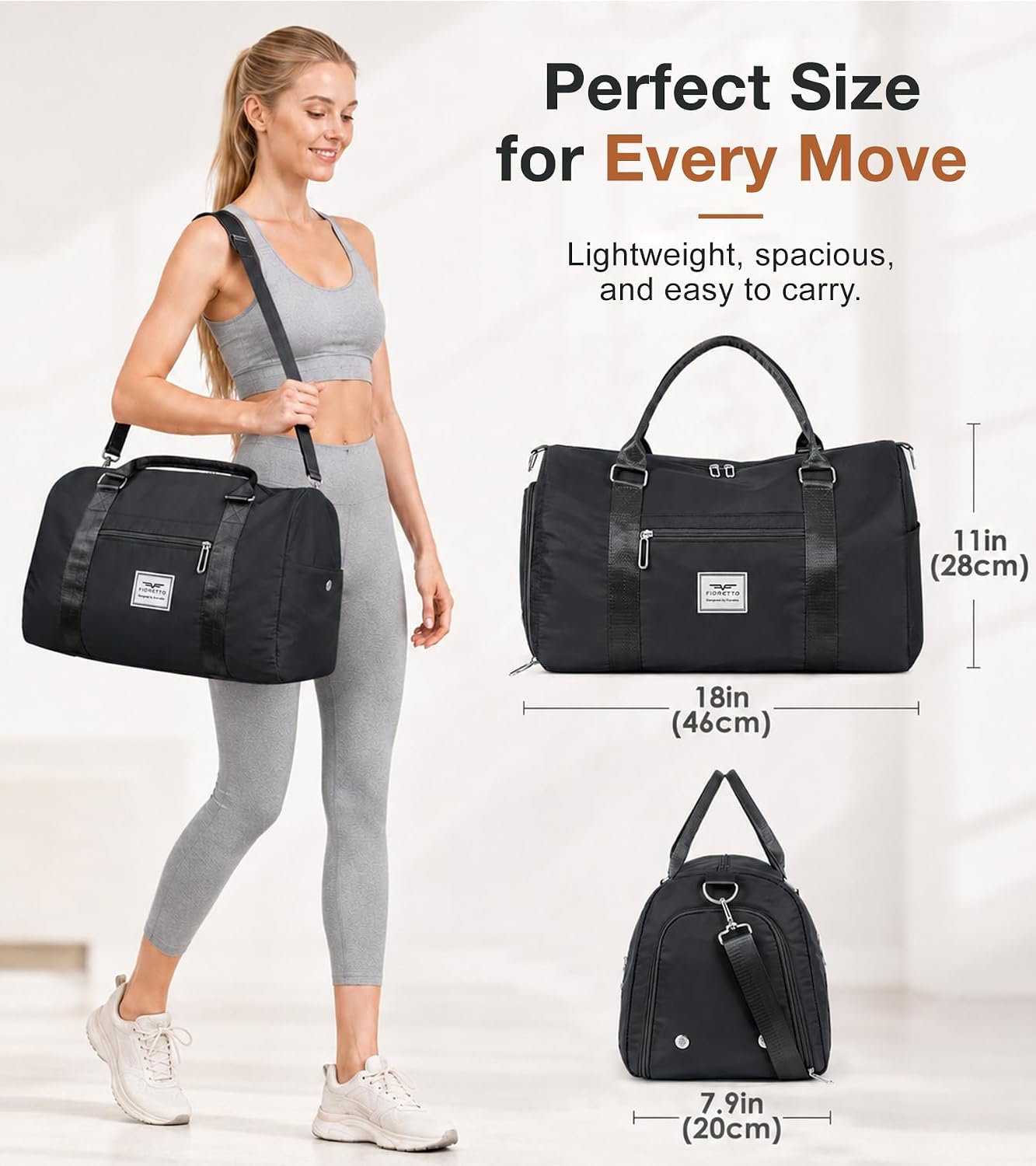Womens Gym Tote Duffle Bag with Wet Pocket & Shoe Compartment, Sports Duffel Overnight Weekender Hospital Workout Carry on Bag for Girls, Ideal for Travel, Swimming, Dance, Ballet Beige