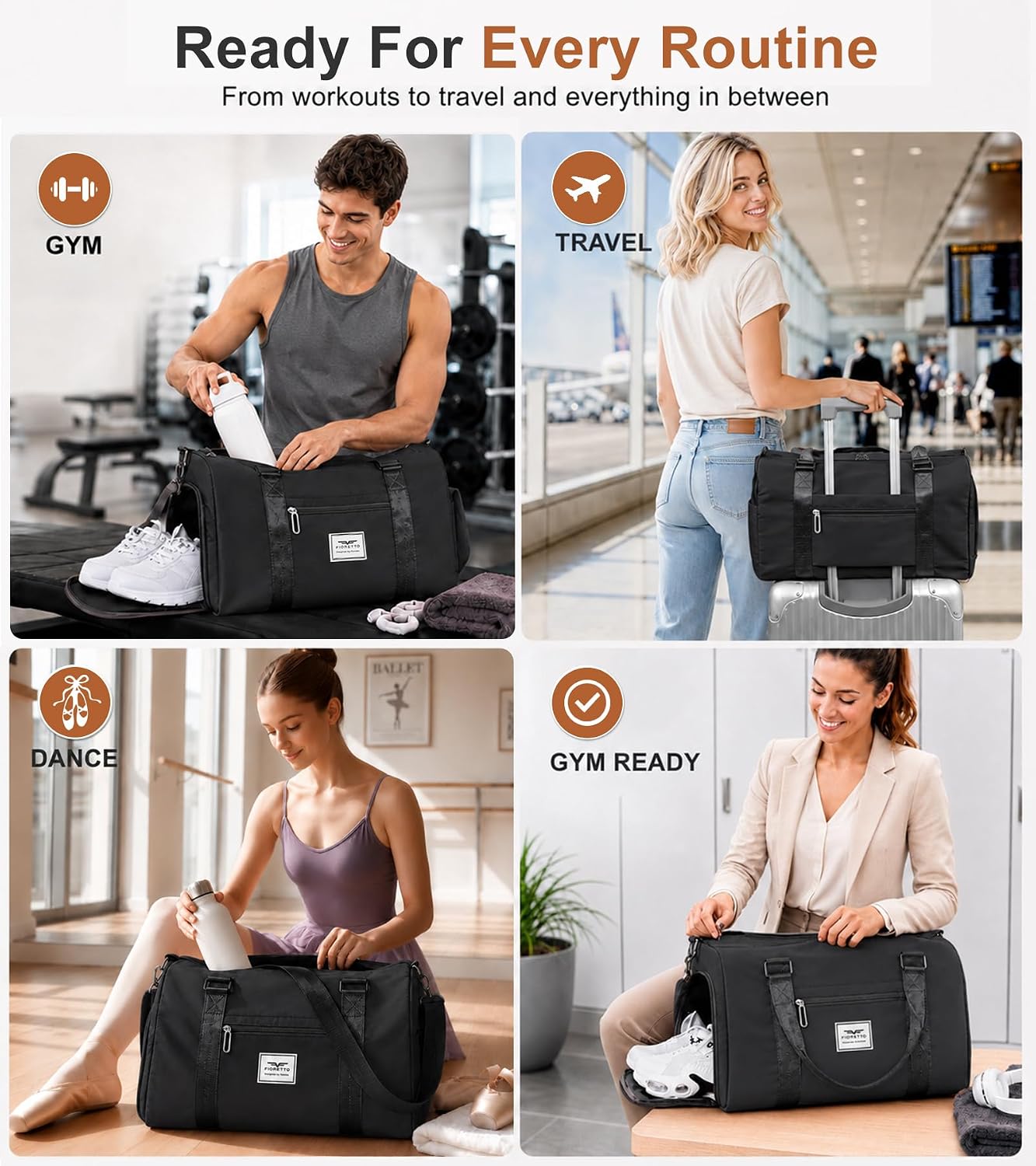 Womens Gym Tote Duffle Bag with Wet Pocket & Shoe Compartment, Sports Duffel Overnight Weekender Hospital Workout Carry on Bag for Girls, Ideal for Travel, Swimming, Dance, Ballet Beige
