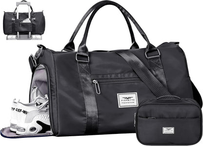 Womens Gym Tote Duffle Bag with Wet Pocket & Shoe Compartment, Sports Duffel Overnight Weekender Hospital Workout Carry on Bag for Girls, Ideal for Travel, Swimming, Dance, Ballet Beige