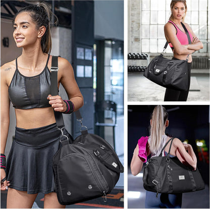 Womens Gym Tote Duffle Bag with Wet Pocket & Shoe Compartment, Sports Duffel Overnight Weekender Hospital Workout Carry on Bag for Girls, Ideal for Travel, Swimming, Dance, Ballet Beige