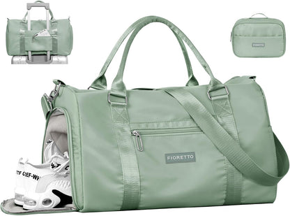Womens Gym Tote Duffle Bag with Wet Pocket & Shoe Compartment, Sports Duffel Overnight Weekender Hospital Workout Carry on Bag for Girls, Ideal for Travel, Swimming, Dance, Ballet Beige