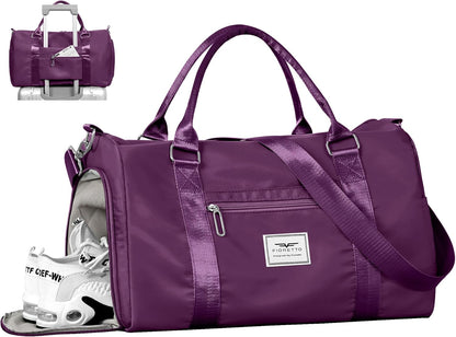 Womens Gym Tote Duffle Bag with Wet Pocket & Shoe Compartment, Sports Duffel Overnight Weekender Hospital Workout Carry on Bag for Girls, Ideal for Travel, Swimming, Dance, Ballet Beige