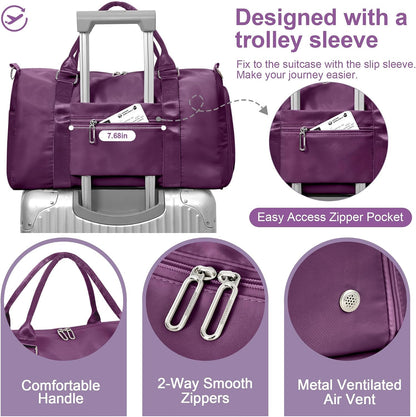 Womens Gym Tote Duffle Bag with Wet Pocket & Shoe Compartment, Sports Duffel Overnight Weekender Hospital Workout Carry on Bag for Girls, Ideal for Travel, Swimming, Dance, Ballet Beige