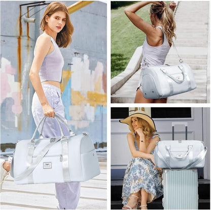 Womens Gym Tote Duffle Bag with Wet Pocket & Shoe Compartment, Sports Duffel Overnight Weekender Hospital Workout Carry on Bag for Girls, Ideal for Travel, Swimming, Dance, Ballet Beige