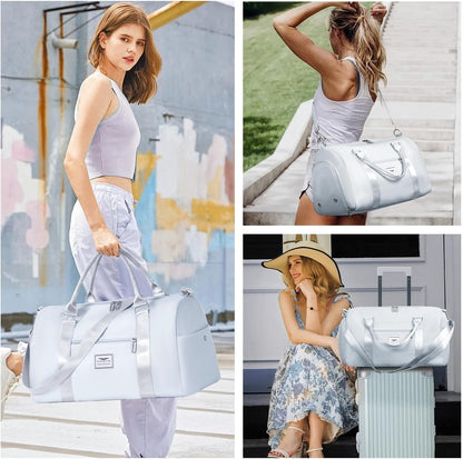 Womens Gym Tote Duffle Bag with Wet Pocket & Shoe Compartment, Sports Duffel Overnight Weekender Hospital Workout Carry on Bag for Girls, Ideal for Travel, Swimming, Dance, Ballet Beige