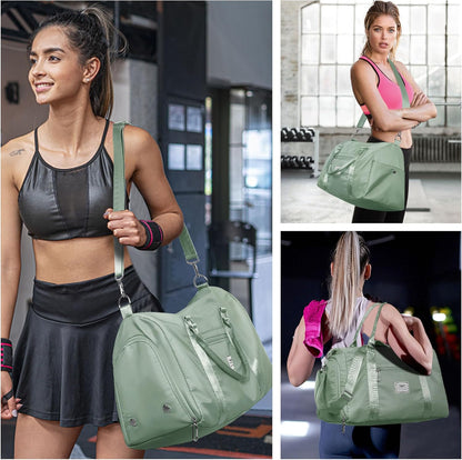 Womens Gym Tote Duffle Bag with Wet Pocket & Shoe Compartment, Sports Duffel Overnight Weekender Hospital Workout Carry on Bag for Girls, Ideal for Travel, Swimming, Dance, Ballet Beige