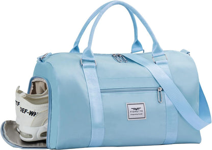 Womens Gym Tote Duffle Bag with Wet Pocket & Shoe Compartment, Sports Duffel Overnight Weekender Hospital Workout Carry on Bag for Girls, Ideal for Travel, Swimming, Dance, Ballet Beige