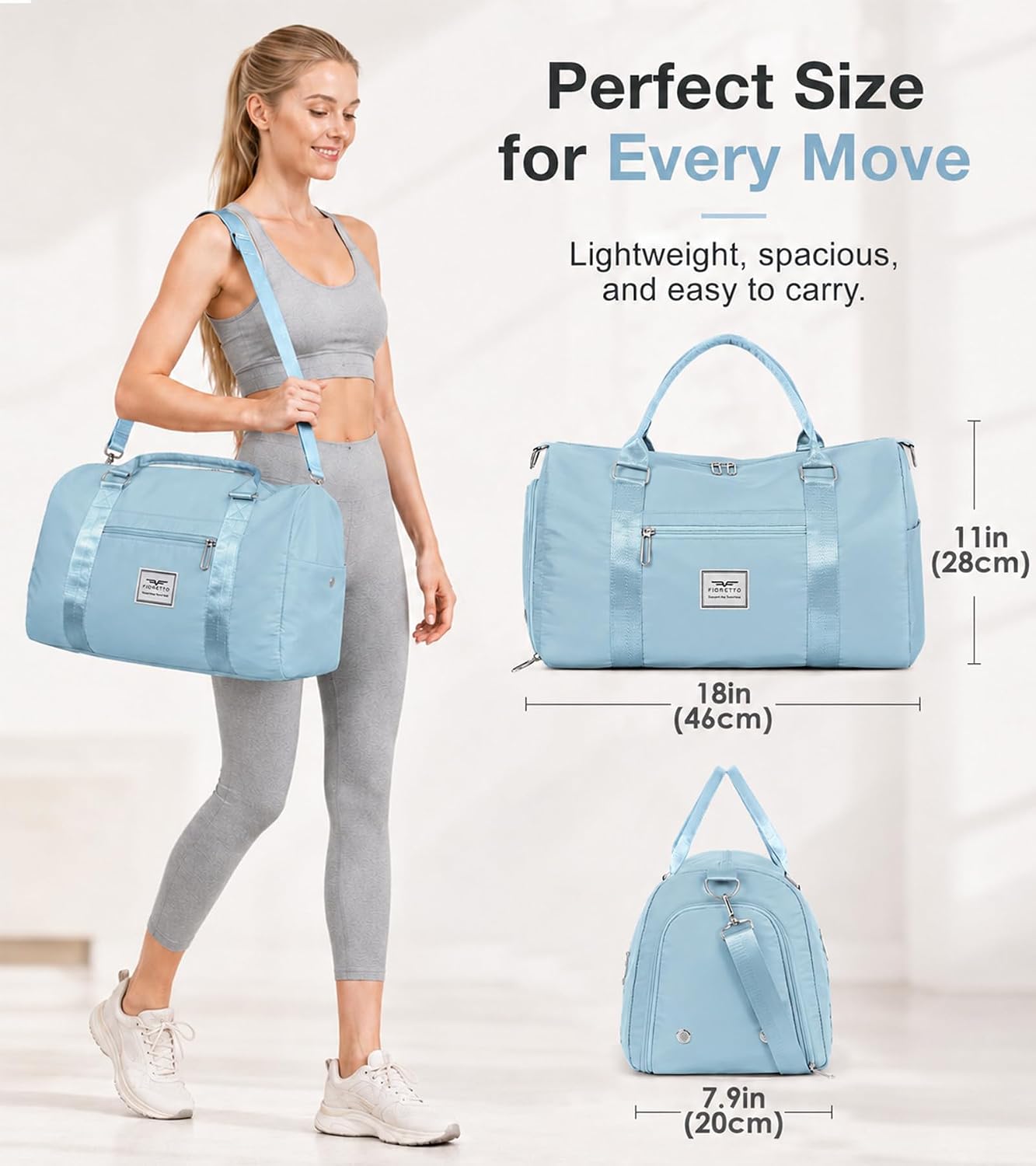 Womens Gym Tote Duffle Bag with Wet Pocket & Shoe Compartment, Sports Duffel Overnight Weekender Hospital Workout Carry on Bag for Girls, Ideal for Travel, Swimming, Dance, Ballet Beige