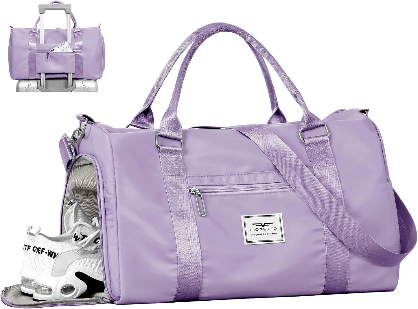 Womens Gym Tote Duffle Bag with Wet Pocket & Shoe Compartment, Sports Duffel Overnight Weekender Hospital Workout Carry on Bag for Girls, Ideal for Travel, Swimming, Dance, Ballet Beige