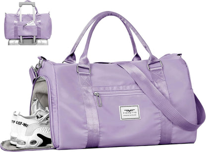 Womens Gym Tote Duffle Bag with Wet Pocket & Shoe Compartment, Sports Duffel Overnight Weekender Hospital Workout Carry on Bag for Girls, Ideal for Travel, Swimming, Dance, Ballet Beige